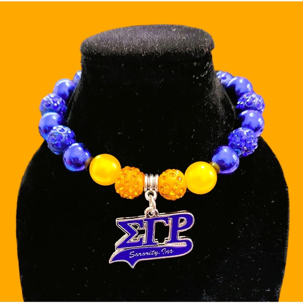 Sigma Gamma Rho Bracelet Blue and Gold with Pendant Logo‎